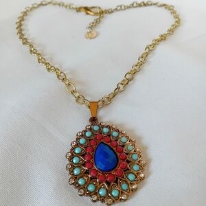 Elegant Lovisa Large Gold and Blue Pendant Necklace